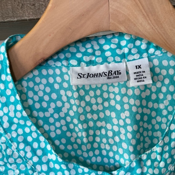 St. John’s Bay|Mint Blue Polka Dot Button Down Long Sleeve Blouse with Crotchet• - Picture 5 of 9